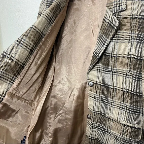 90’s Vintage Liz Claiborne Plaid Structured Wool Blend Blazer Tan Brown Size 12 - Picture 11 of 12